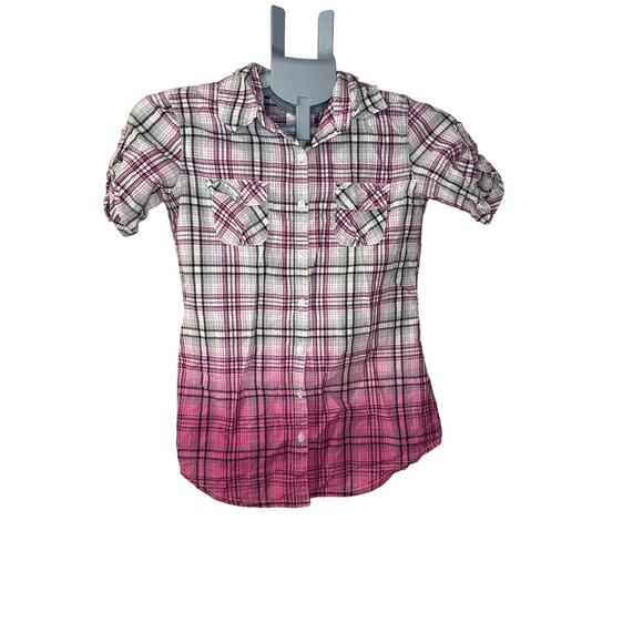 Justice Other - Justice Pink and Black Plaid‎ Shirt Girls Size 12 Button Up